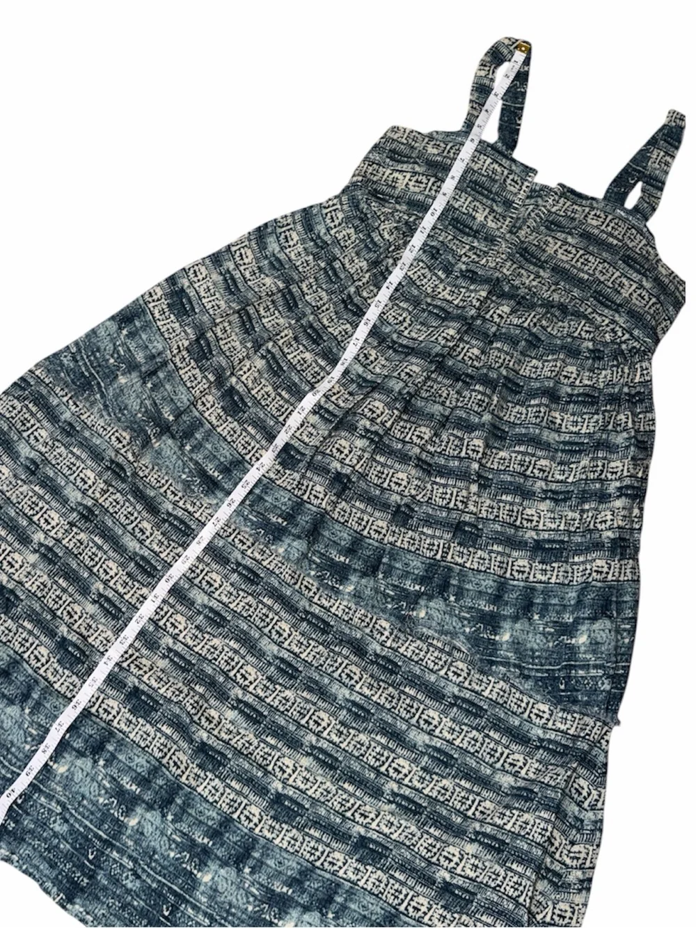FREE PEOPLE Blue & White Boho Patterned Distressed Dress